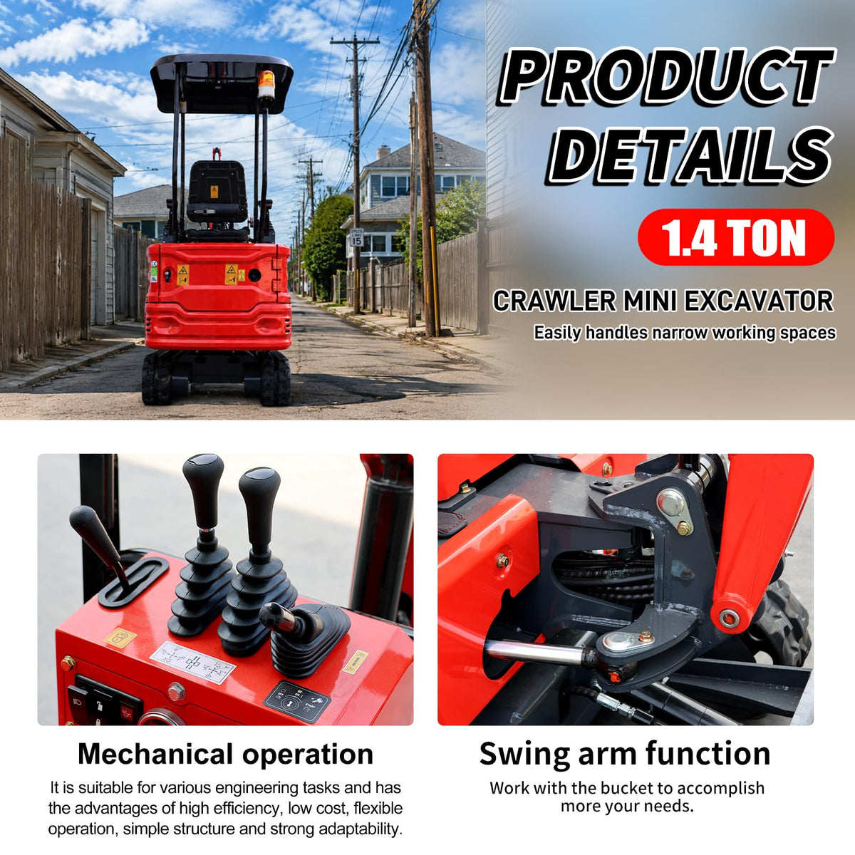 DS319CB,1.4 Ton Mini Excavator w/Kubota-Diesel Engine, w/Side Swing Boom (RED5)