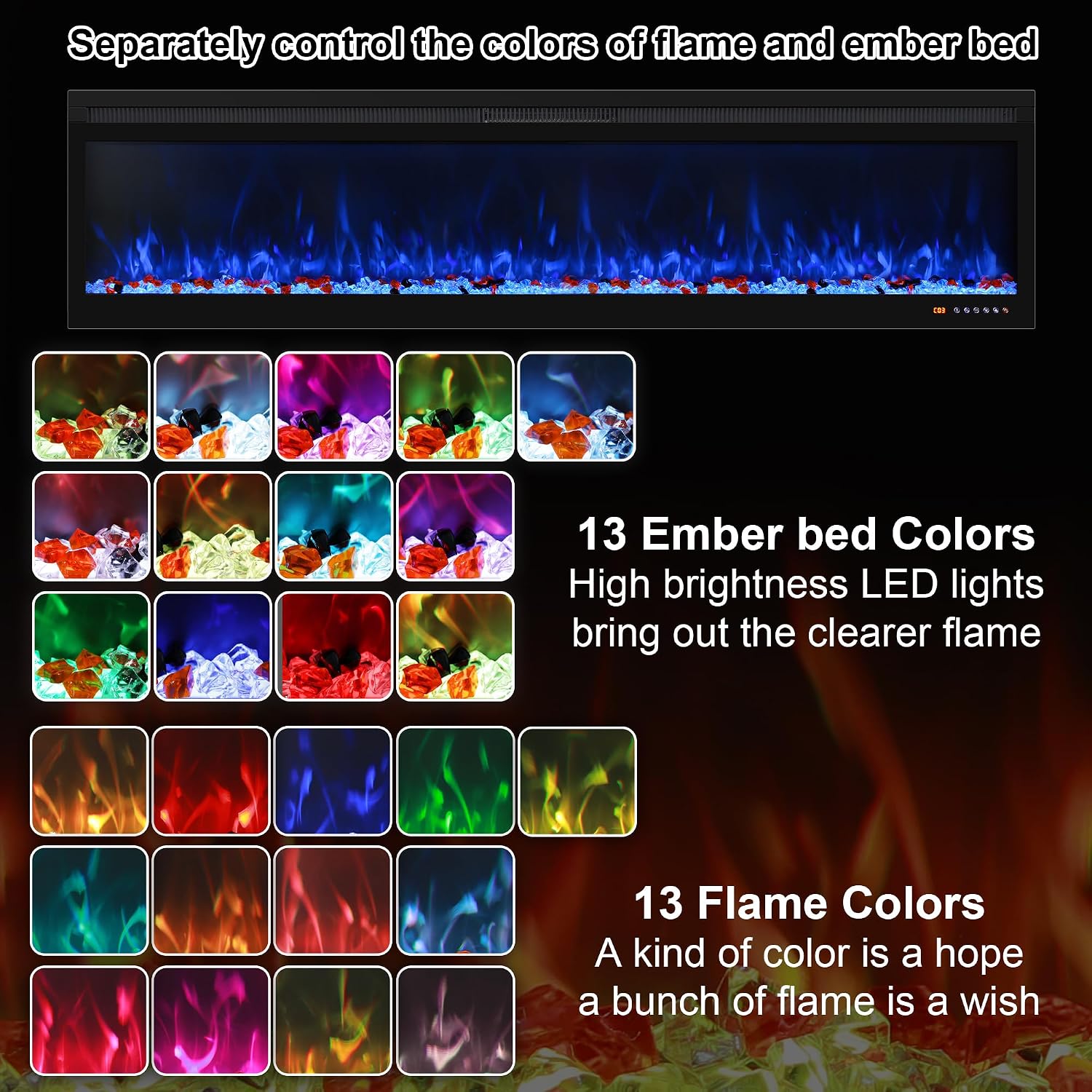 OxharkFlame 60in WiFi Electric Fireplace Insert Recessed WallMounted Heater | Smart Electric Fireplace Realistic