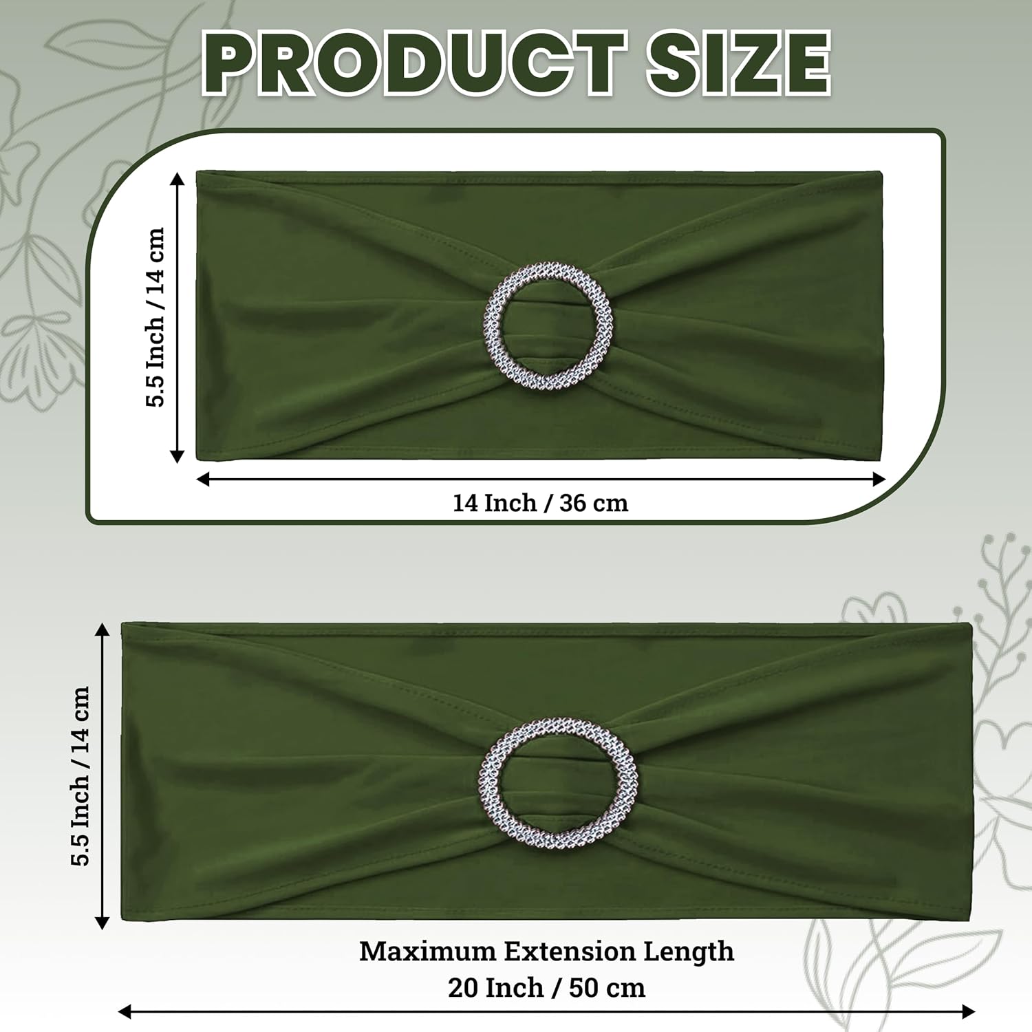 Olive | Spandex Chair Sashes Bows | 100 PCS | Stretch Elastic Banquet Universal Folding Chair Band Tie with Silver