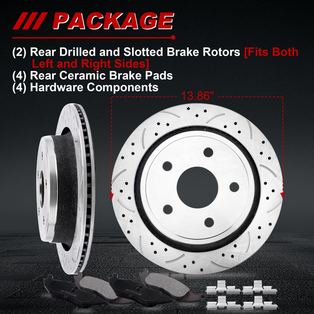 UNITHUB Rear Brakes and Rotors Kit 13.86"(352.2mm) Compatible for Ram 1500