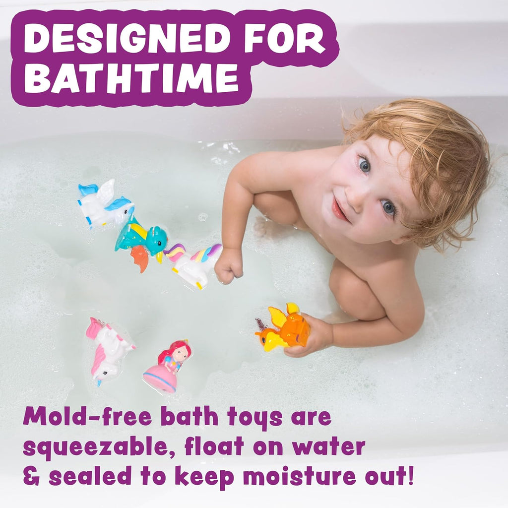 Fantasy Watertight Bath Toys, 6 Pack | Sealed, No Hole Bath Toys Design Keeps Moisture Out | Soft, Squeezable & Float
