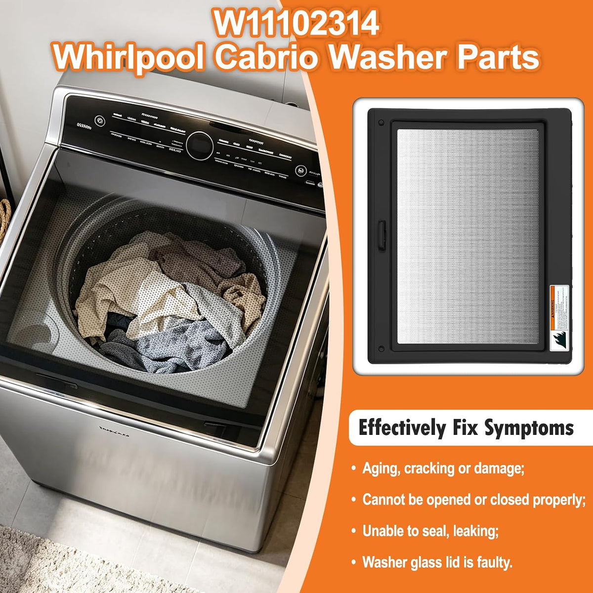 Cabrio Washer Lid WTW8500DC5 For Whirlpool Lid W11102314 WTW8500DC Parts