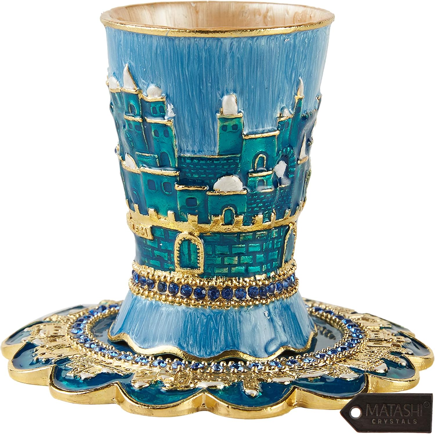 Hand-Painted Enamel 3.3'' Tall Kiddush Cup Set with Tray