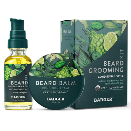 Beard Grooming Kit, Organic Beard Oil Bottle + Organic Beard Balm Tin, Subtle Masculine Scent, Organic Mens Beard