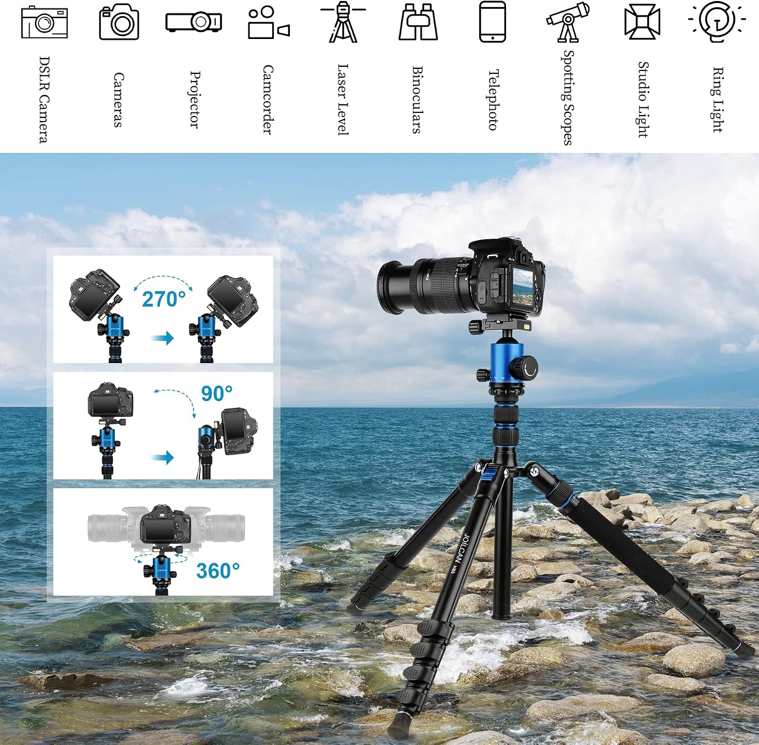 81" Tripod for Camera Phone, 83" Aluminum Camera Tripod Monopod | Tall DSLR Tripod with 360°Ball Head, Heavy Duty