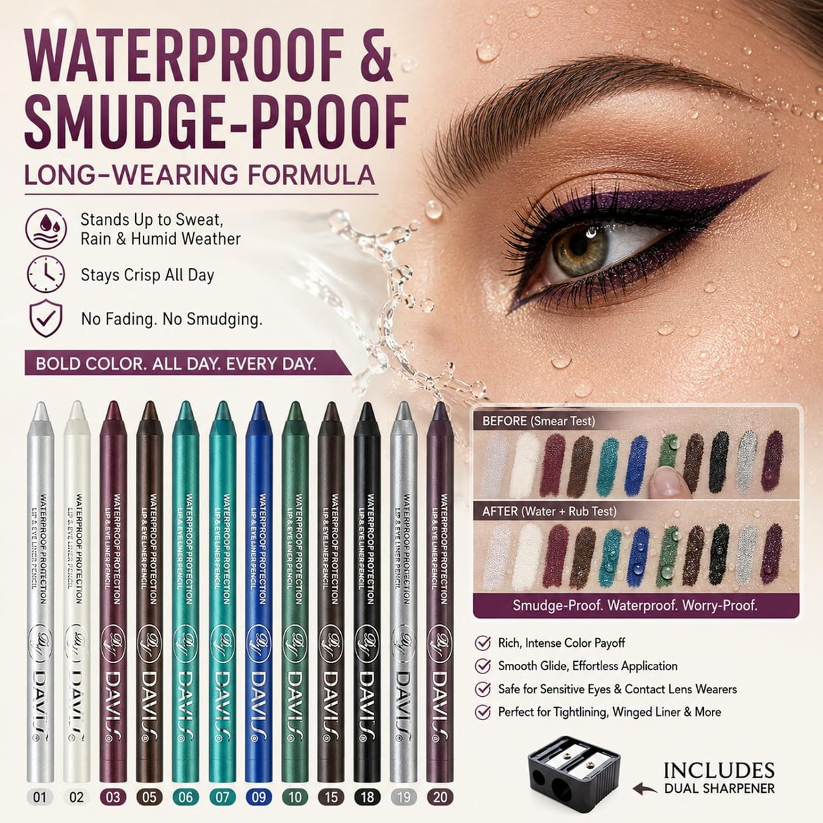 12 Color Gel Eyeliner Pencils Waterproof Long Wear With Sharpener