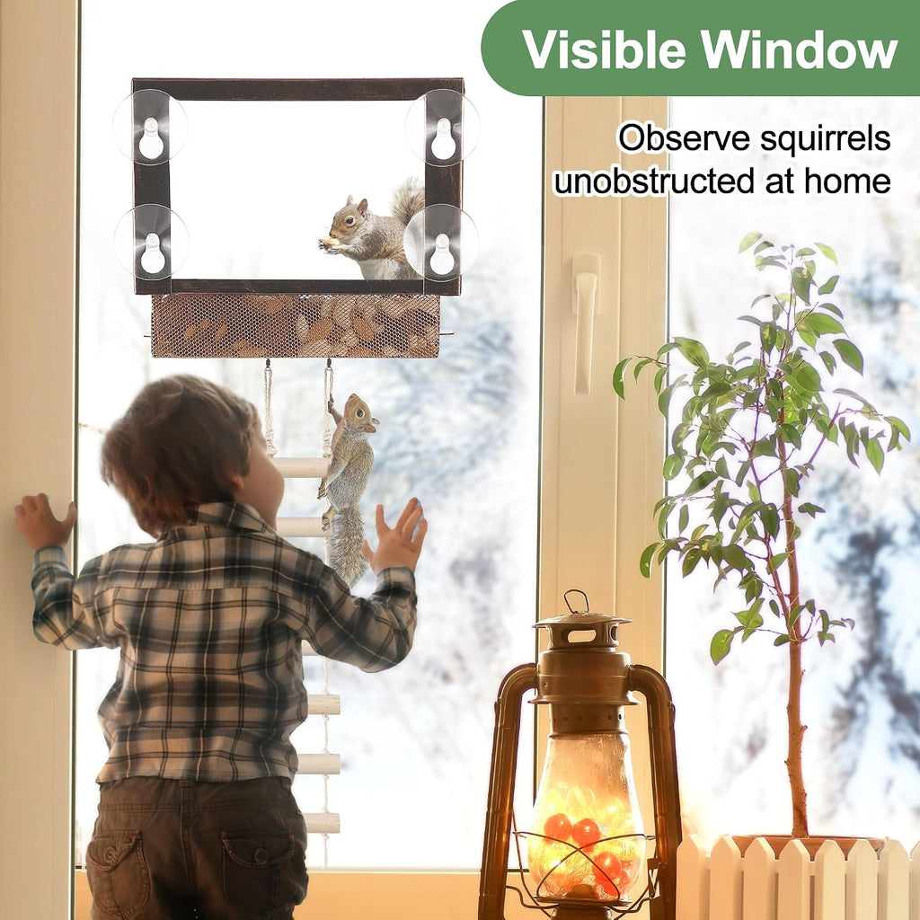 Window Squirrel Feeder, Metal, Strong Suction Cups & Ladders