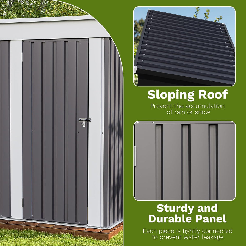 5x3 FT Outdoor Storage Shed, Garden Tool Shed | with Sloping Roof and Lockable Door, Metal Shed for Backyard Garden