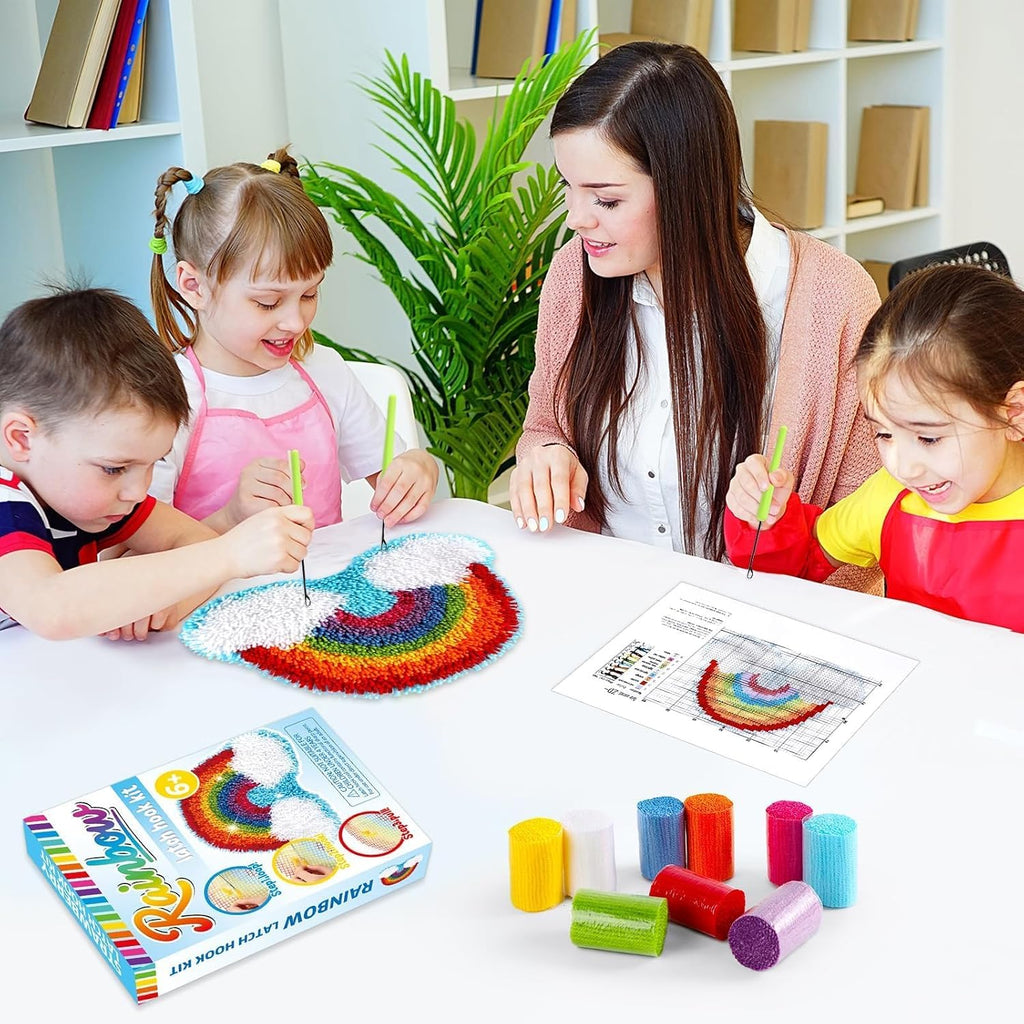 Rainbow Latch Hook Mini Rug Kit Rainbow DIY Valentine Craft for Kids Adults Beginners Making Your Own Crochet Carpet
