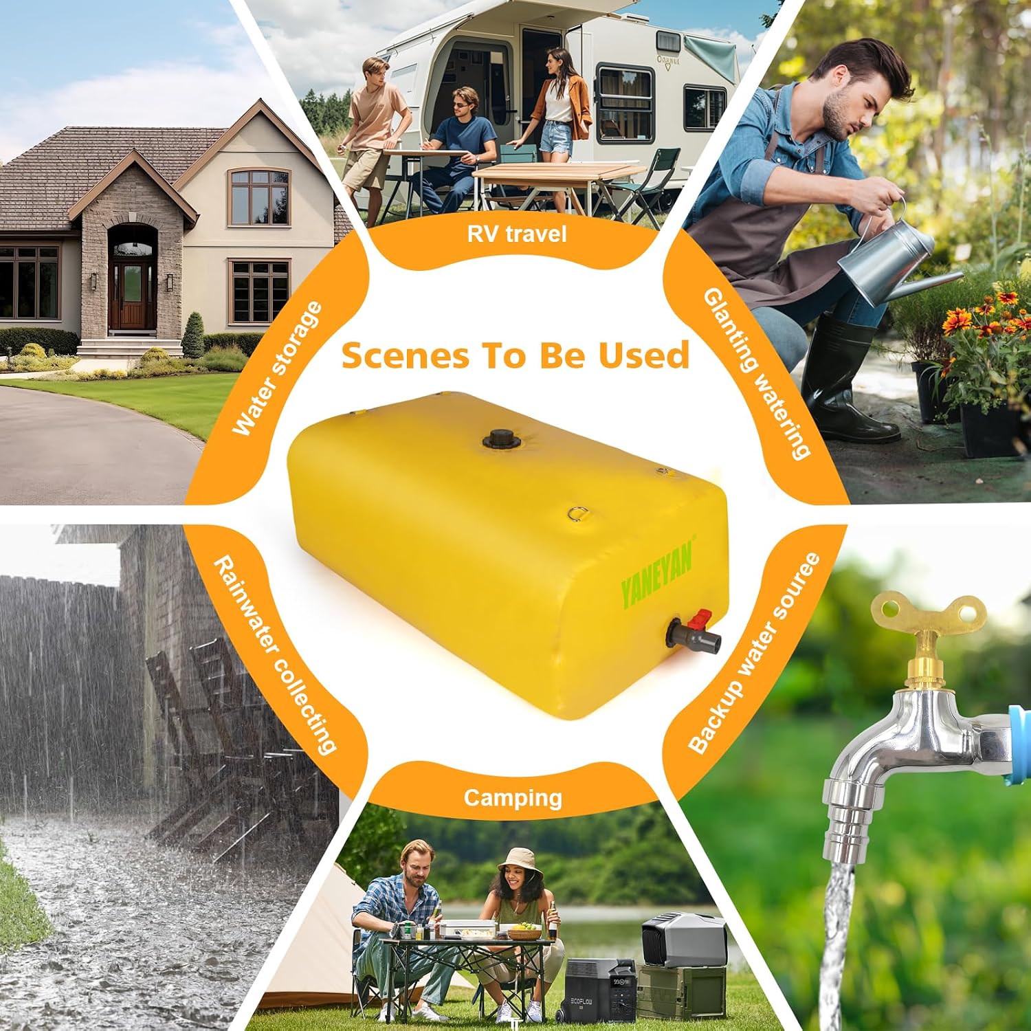 Water Tank 63 Gal/240L Foldable Water Storage Bladder for Outdoor | Portable Large Capacity Soft Water Bag