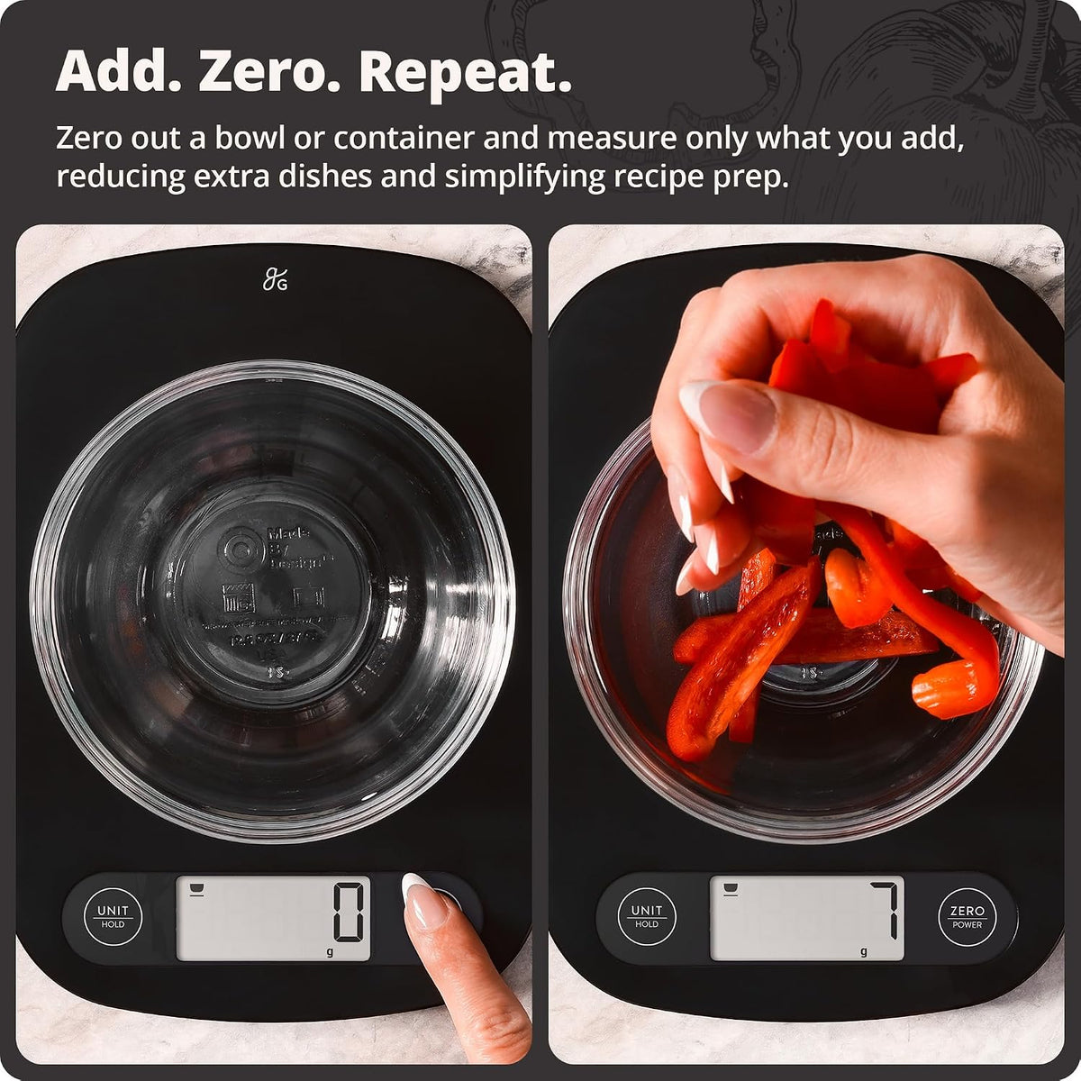 Food Scale, Slim & Compact Build, 1g Precision (Matte Black)