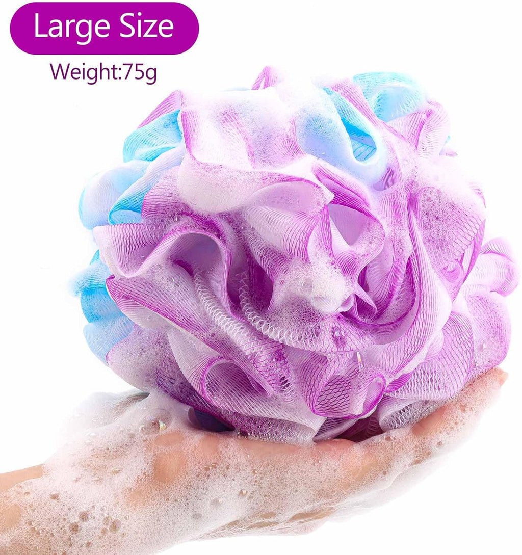 Large Loofah Sponge 75g/Pc, Exfoliating Shower Pouf Bath Scrunchies Bath Scrubber Body Loofahs for Shower - Set of 4