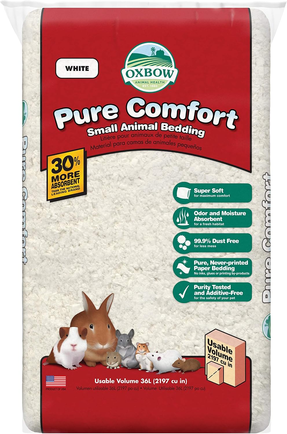 Small Animal Bedding, Hamster, Guinea Pig, Rabbit, White, USA, 36 L | Pure Comfort, Hamster Bedding, Guinea Pig