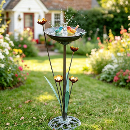 32.3" H Cast Iron Pedestal Bird Bath, Metal Bird Baths for Outdoors