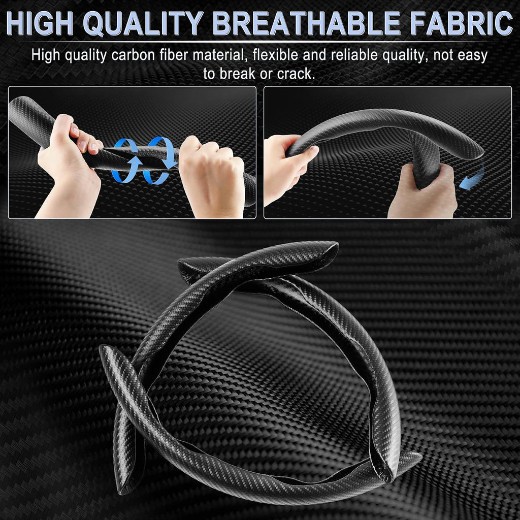 3pcs Carbon Fiber Anti-Skid Steering Wheel Cover, Waterproof & Segmented Butterfly Design, Universal 99% Vehicle
