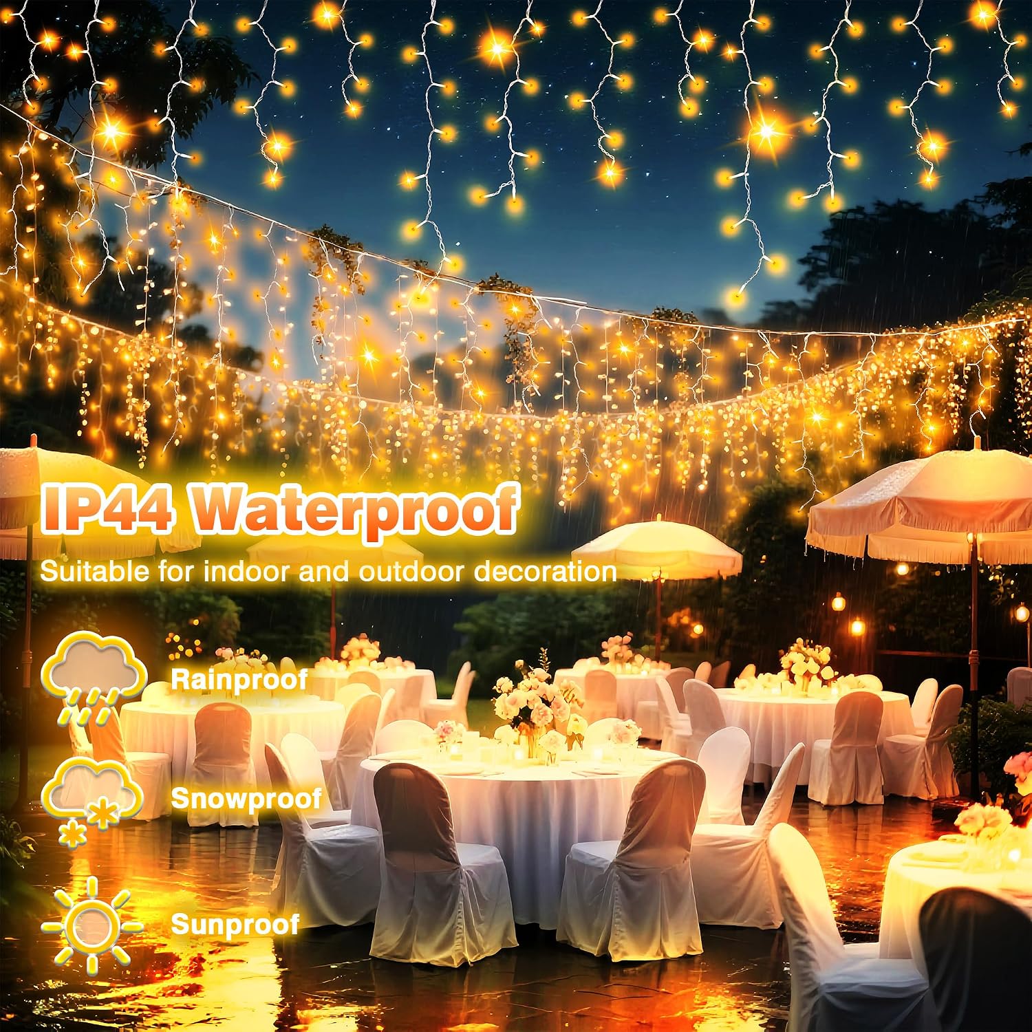 624 LED Icicle Lights Outdoor, Plug in 59ft Waterproof Christmas String Lights, 8 Modes 4 Adjust Brightness, Remote &