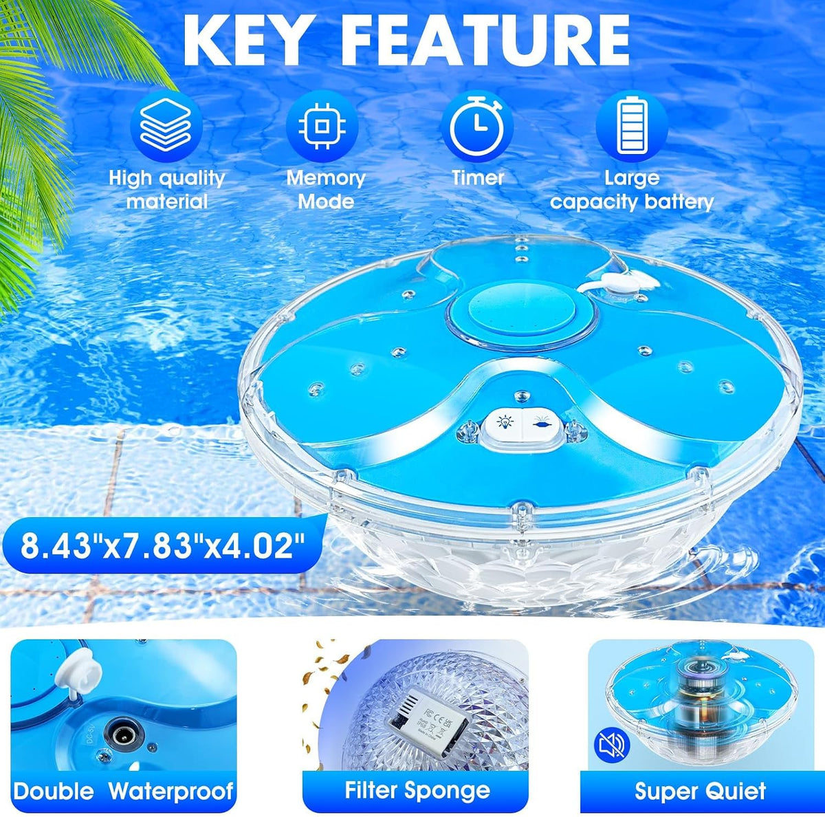 Upgraded Pool Fountain with Remote,Floating Pool Fountain with Lights-Blue | Above Ground Pool Water Fountain with