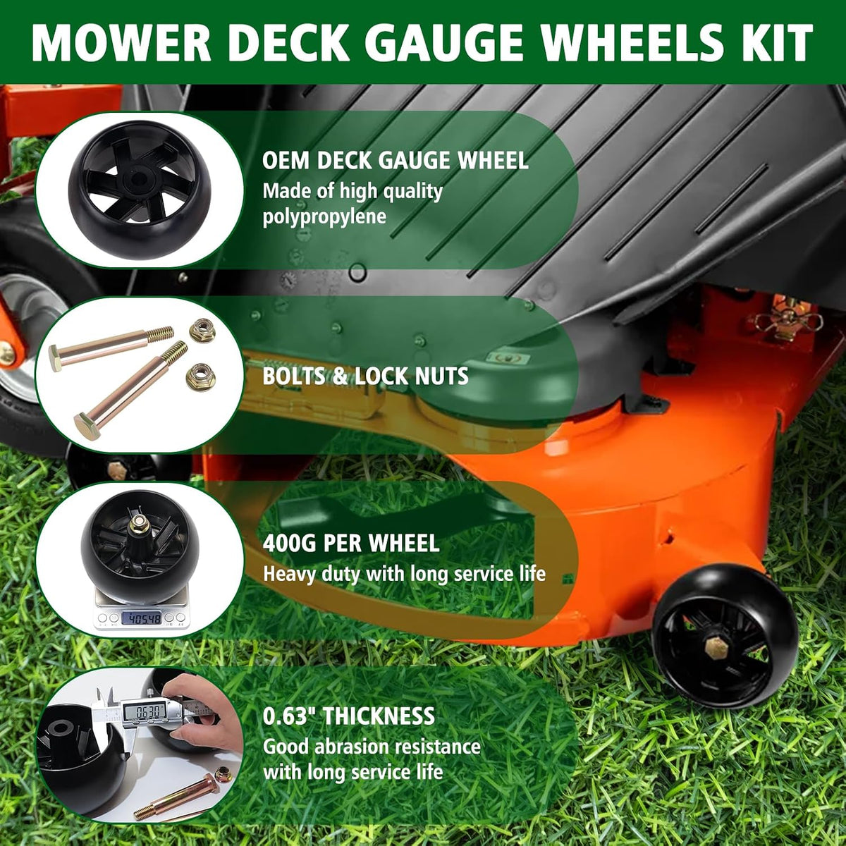 CheeMuii 4 Pcs 532174873 Mower Deck Wheels with 525509501 Deck Brackets Kit