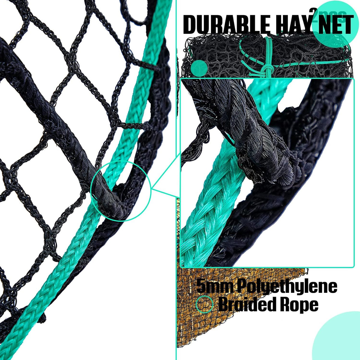 2 Pcs 47 x 20 x 20 Inch Large Square Bale Hay Net Horse