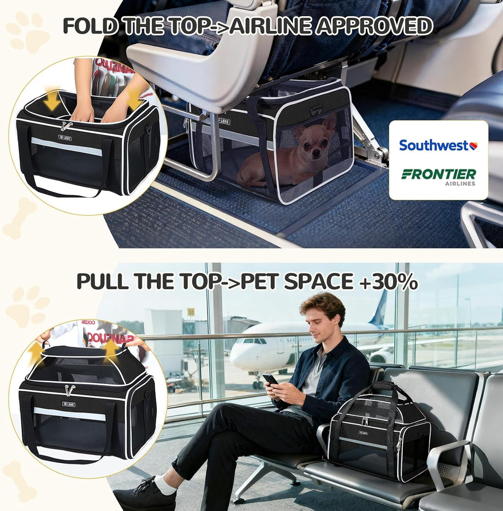 Top-Expandable Pet Carrier 18x13x9.5 Inch Southwest Frontier Airline Approved Soft Sided Underseat to 15lbs Travel