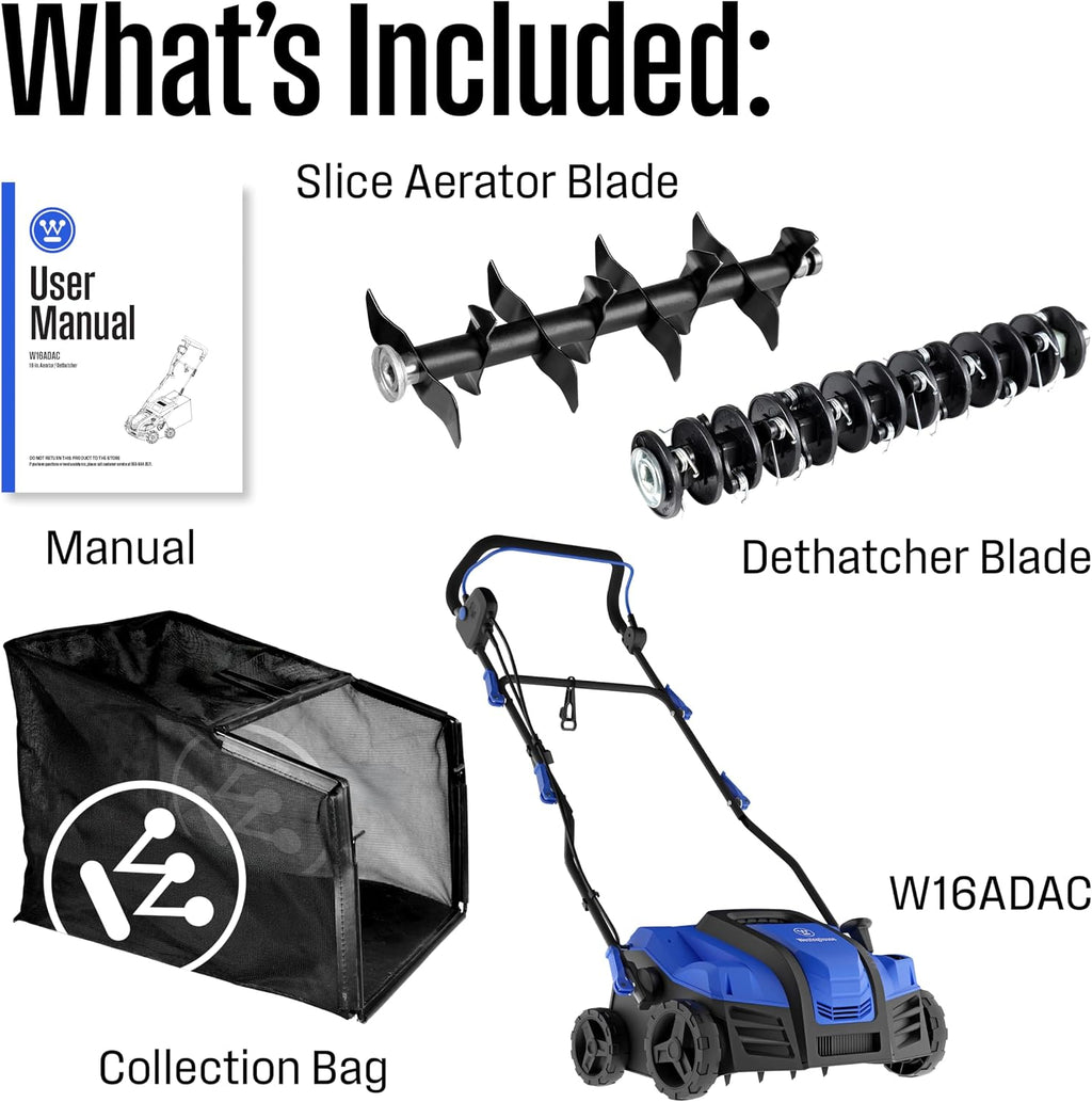 16" 15-Amp 2-in-1 Electric Dethatcher and Scarifier with Collection Bag