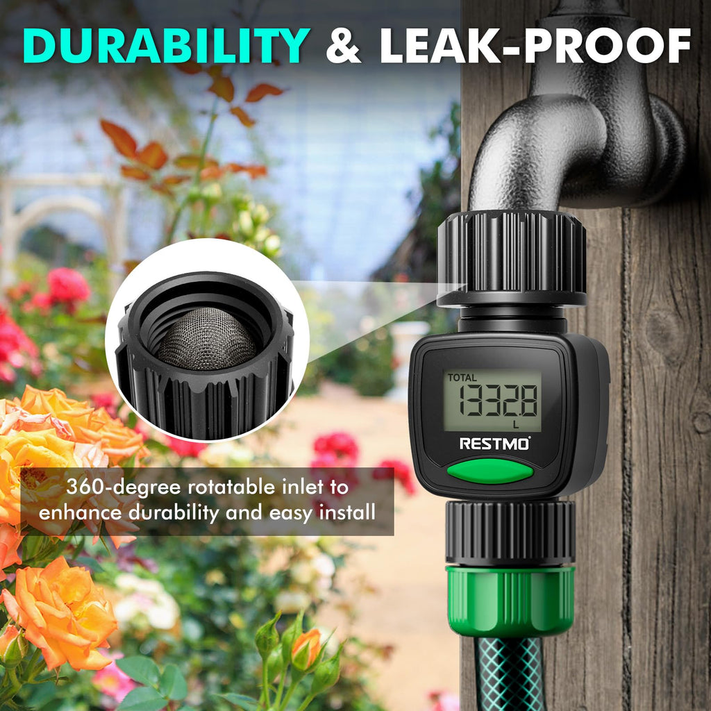 RESTMO Water Flow Meter, Measure Gallon/Liter Consumption and Flow Rate