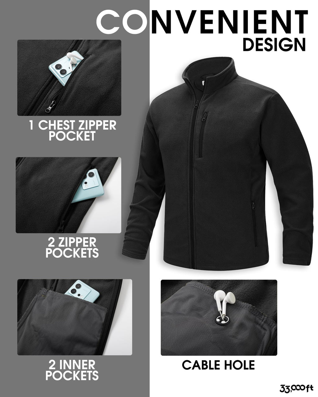 Men's Full Zip Fleece Jacket Lightweight Warm Soft Polar Jackets