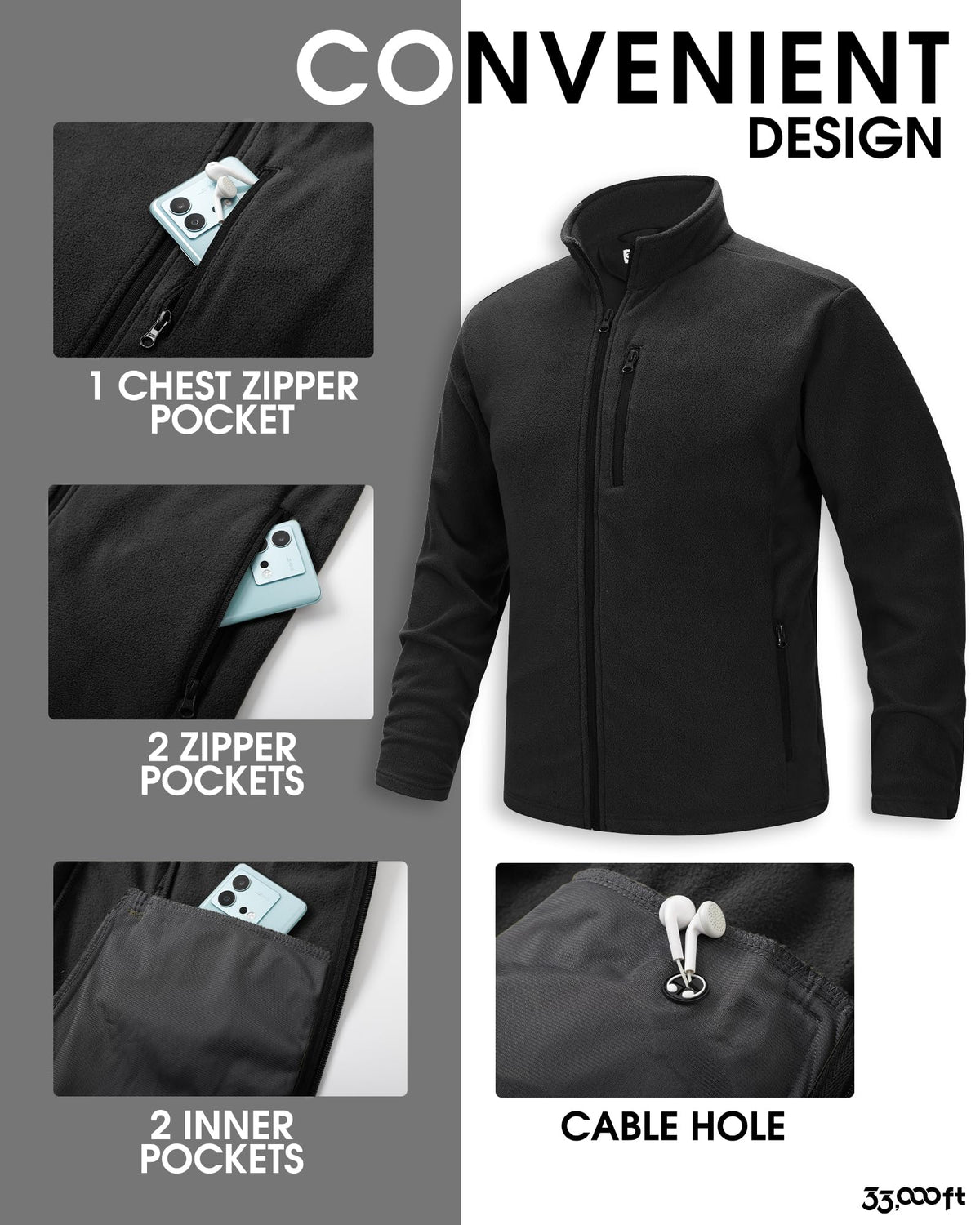 Men's Full Zip Fleece Jacket Lightweight Warm Soft Polar Jackets