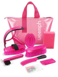 Horse Grooming Kit, Pink Storage Bag with 10 Piece Professional Equestrian Care Tools, Brushes, Combs, Scraper and