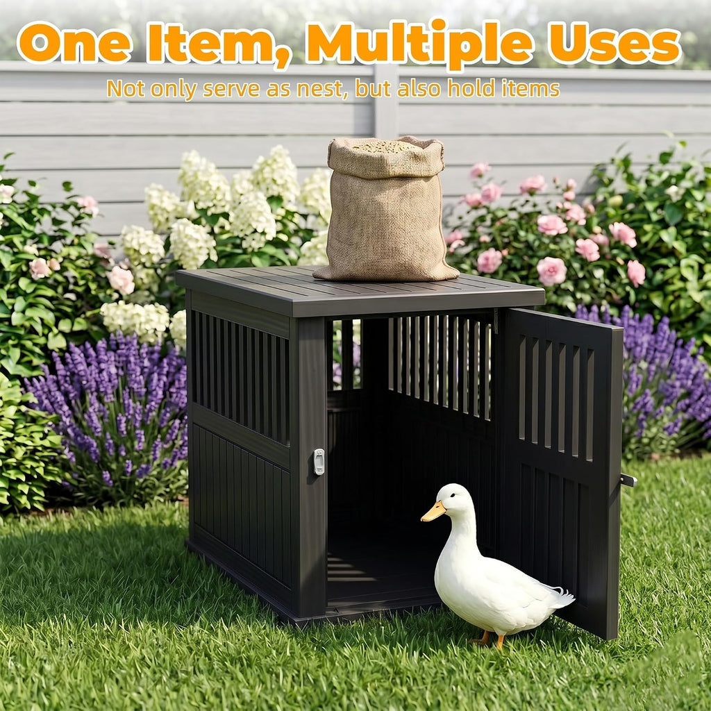 Outdoor Duck House, PP Resin Poultry Shelter, Black