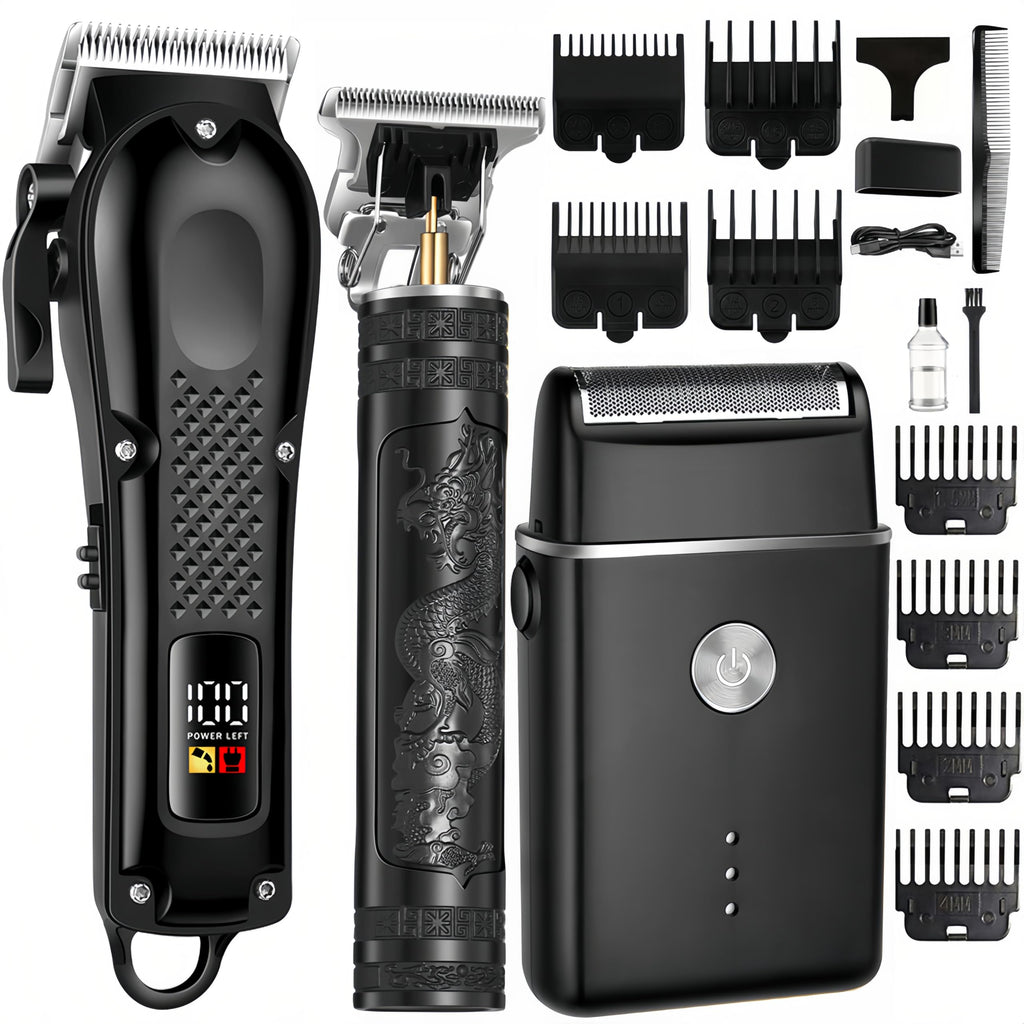 3-in-1 Hair Clippers for Men with LED, Beard Trimmer & Foil Shaver