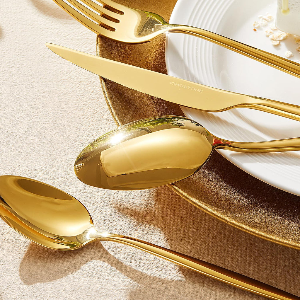 18/10 Silverware Set for 8, 40 Piece Gold Stainless Steel Flatware Cutlery
