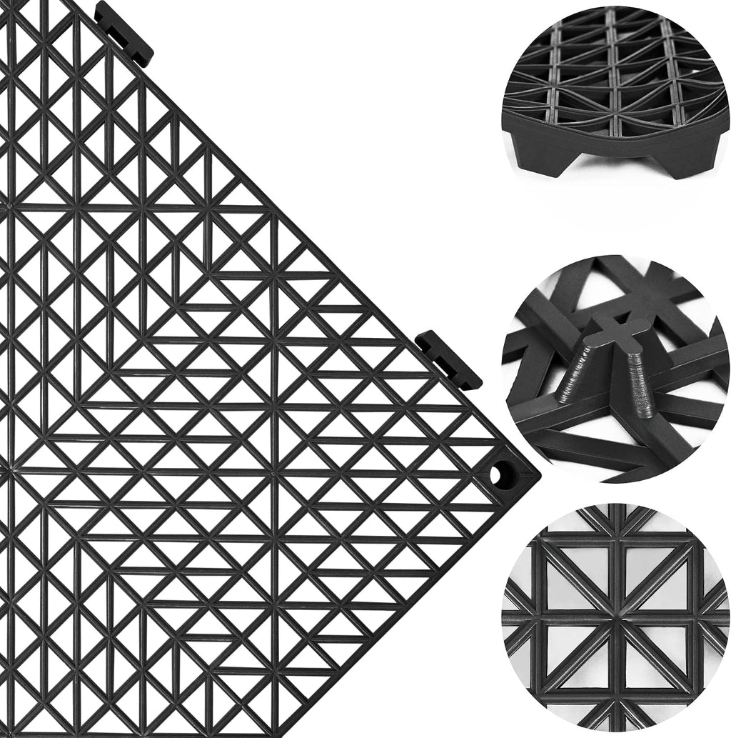 Modular Interlocking Cushion 12P 11.8" x 11.8" Interlocking Rubber Floor Drain Holes Non-Slip Splicing Drainage Mats