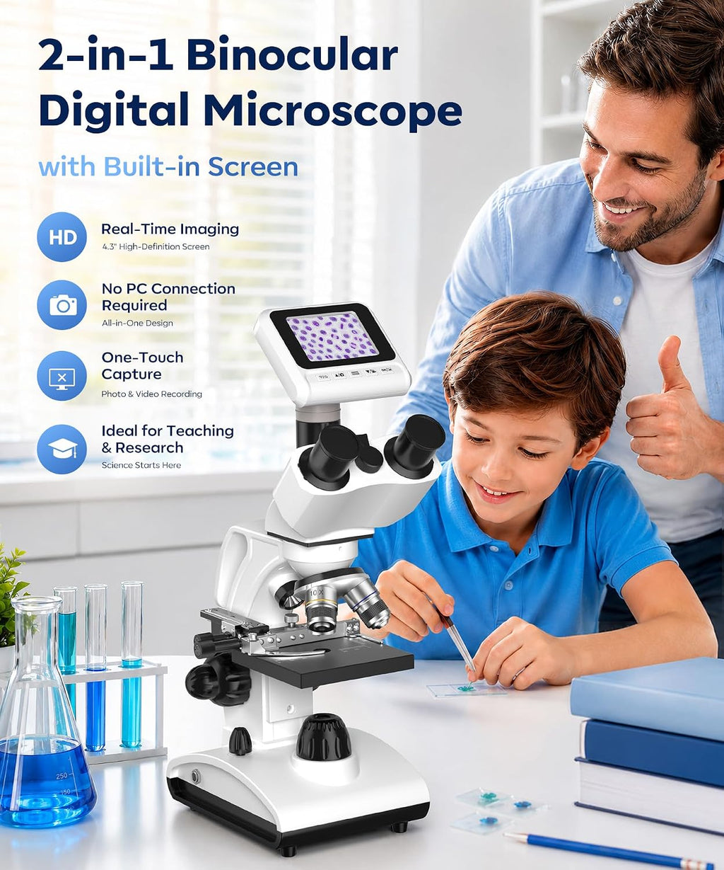 40x-2000x Biological Compound Trinocular Microscope | 5MP camera for digital capture, Professional grade optics