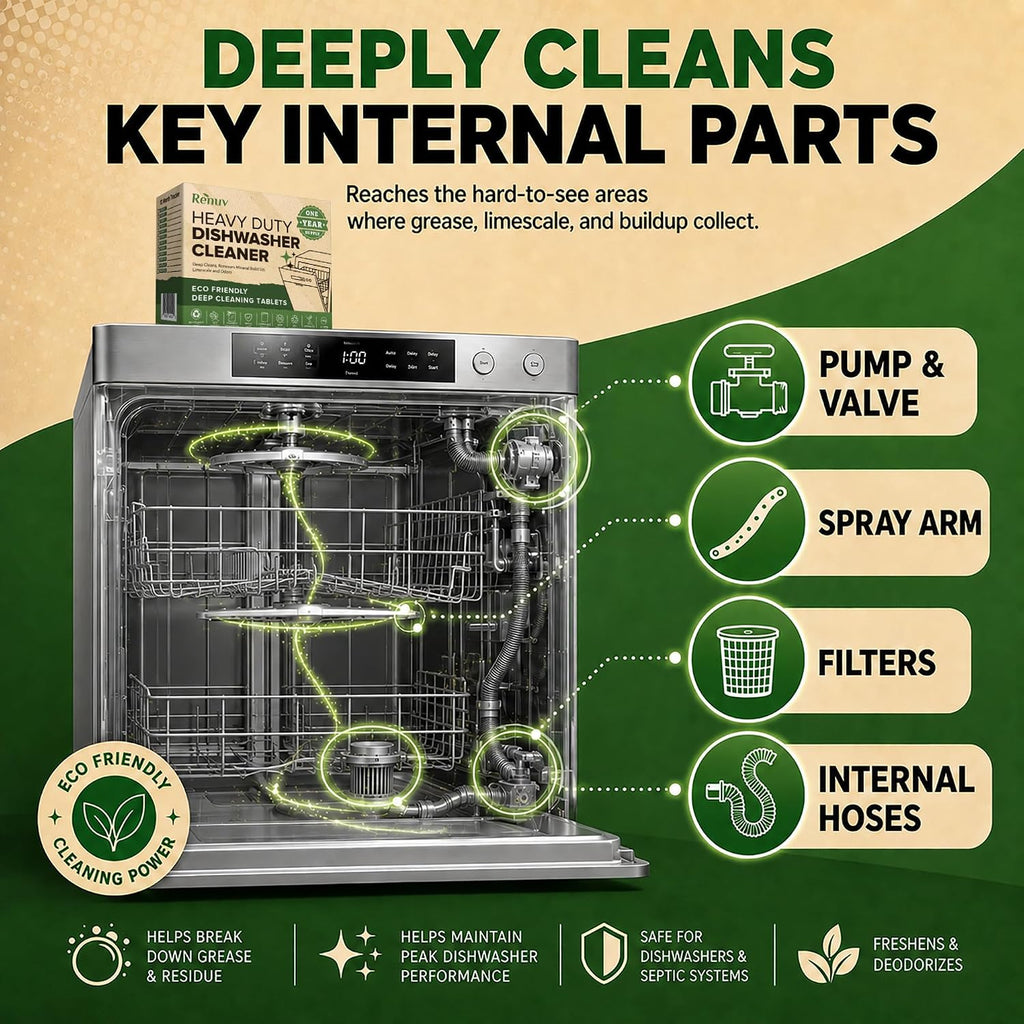 Heavy Duty Dishwasher Cleaner & Deodorizer, Descaler, 12 XL Tablets