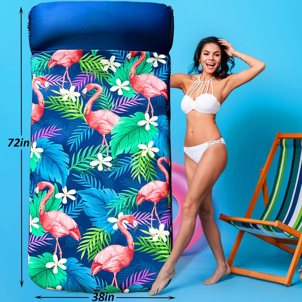 Oversized Pool Floats Adults - 72" x38'' X-Large Fabric Covered Tanning Pool Lounger, Inflatable Pool Float with