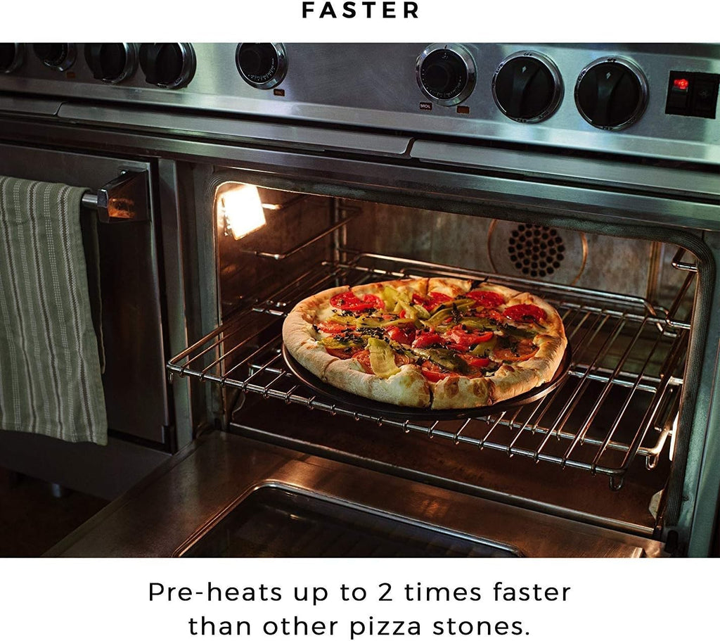 Cordierite Pizza Stone for Oven Grill - Round Baking Stone with Cleaning Brush, Glaze BBQ Pizza Stone for Bread and