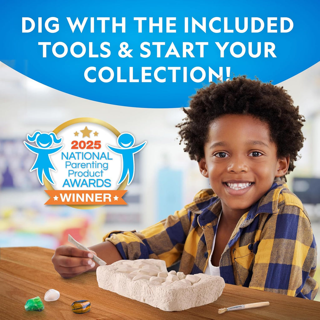 National Geographic Gemstone Dig Kit with 10 Real Gemstones for Kids | Amethyst, Quartz & Tiger's Eye, Gem Mining