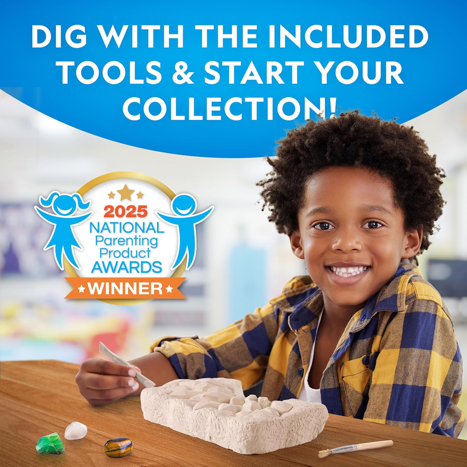 National Geographic Gemstone Dig Kit with 10 Real Gemstones for Kids | Amethyst, Quartz & Tiger's Eye, Gem Mining