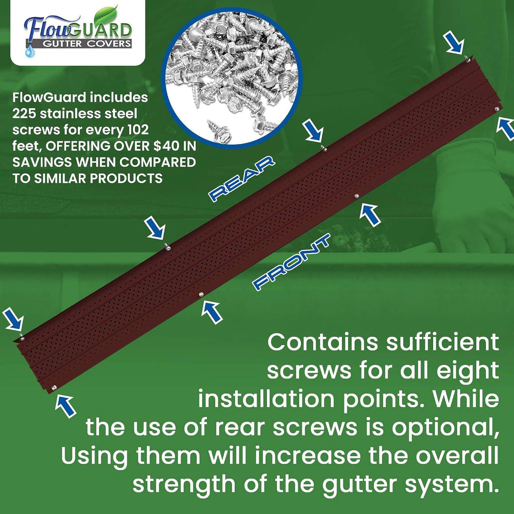 FlowGuard Gutter Guard, USA Made Professional DIY 5 Inch 50-Year Gutter Cover Leaf Protection System - Brown