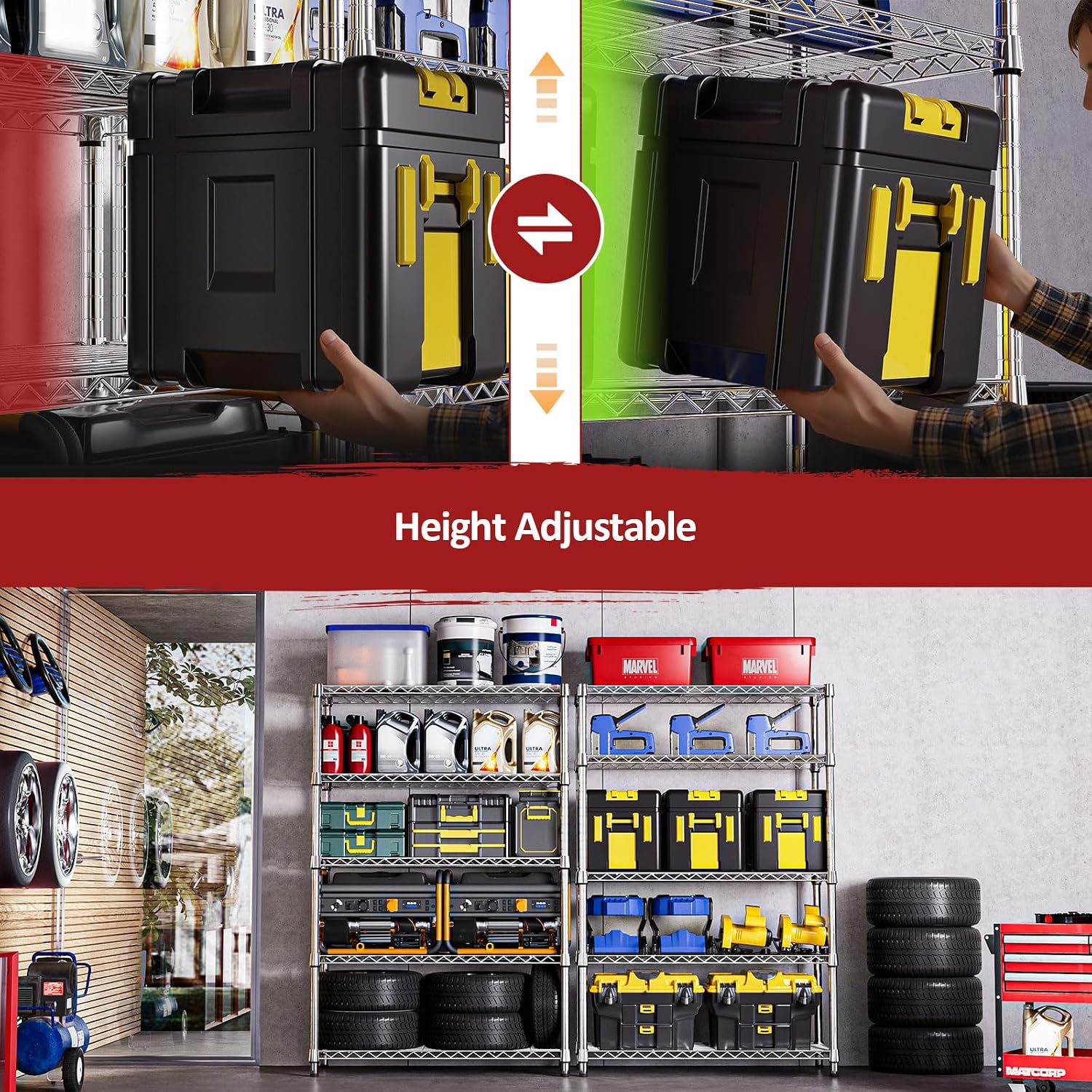 5-Tier Heavy Duty Metal Storage Shelving Unit (Chrome, 17.7" D x 47.2" W x 72.3" H, 1750 lbs Capacity), Adjustable
