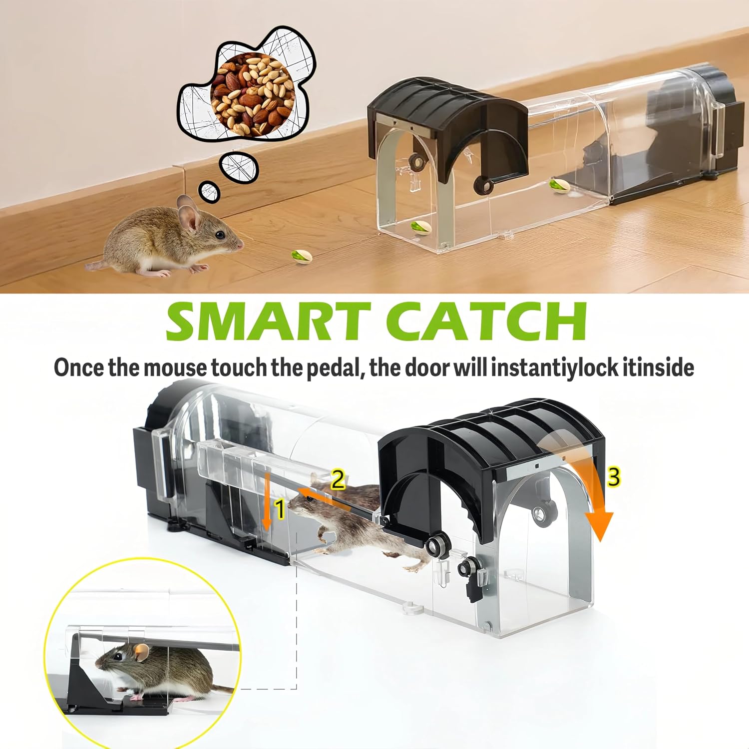 Humane Mouse Traps 12Inch Non-Contact Release,Easy to Use Clean, Child and Pet-Friendly Rat Trap for Rodents (Black