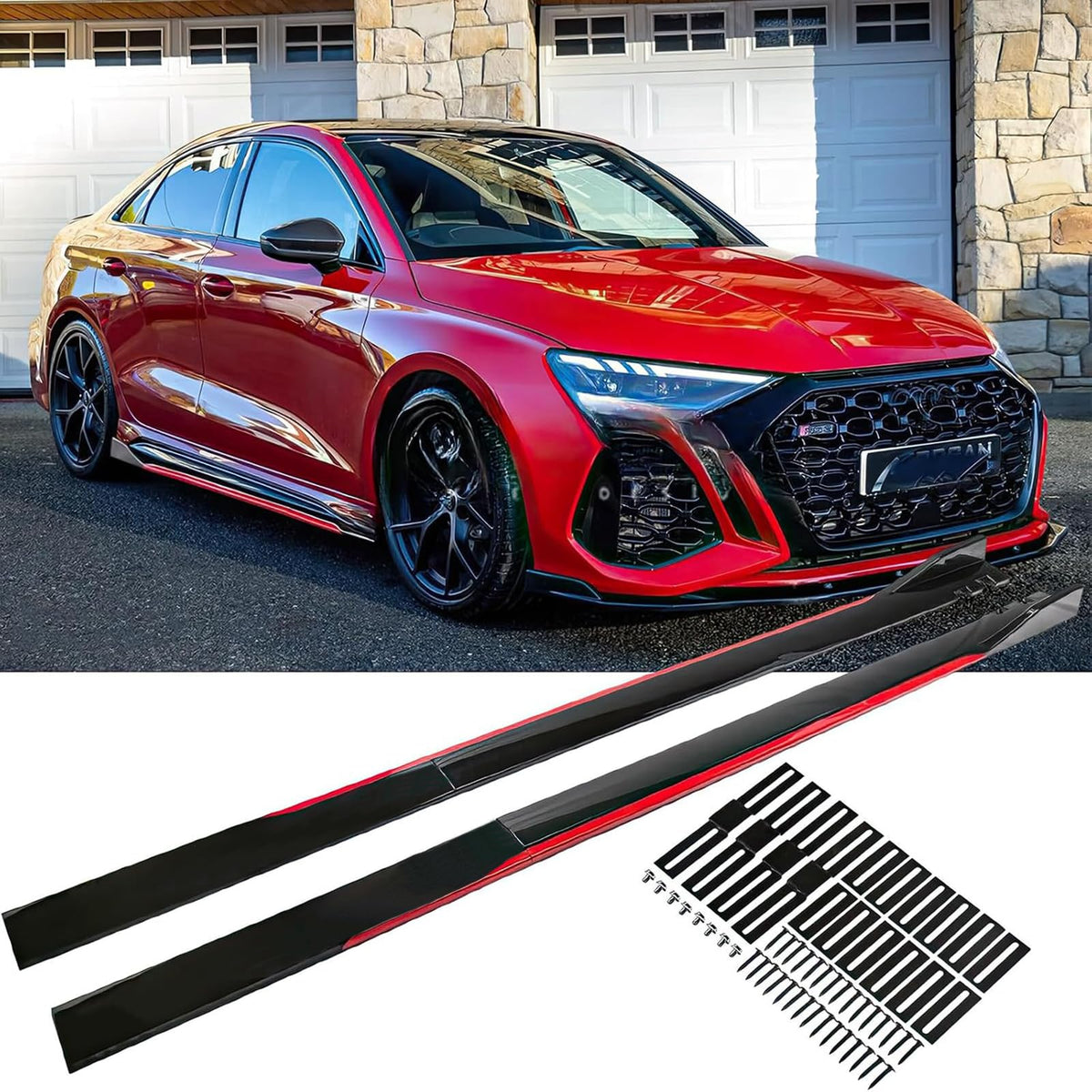 2PCS Universal Car Side Skirts, 86.6" Side Skirts Splitter Lip