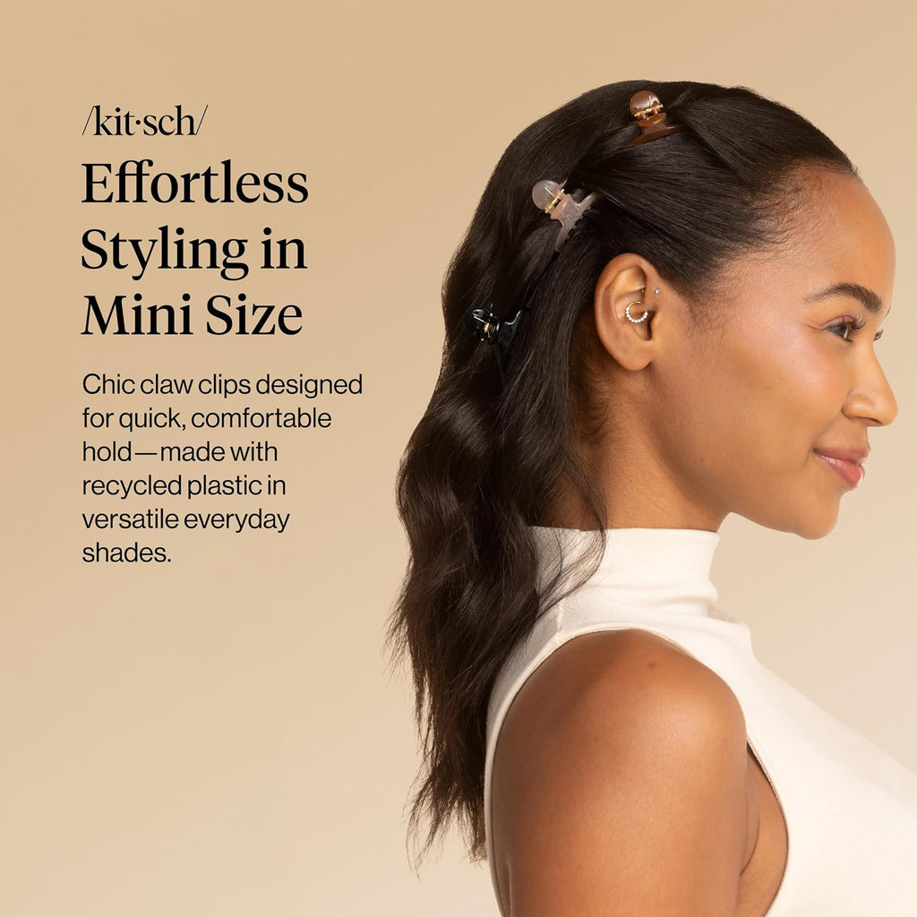 Arched Small Hair Clips - Glossy Soft Pink Mocha Black, 6pc Set