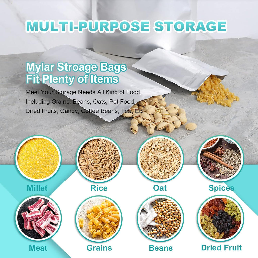 30PCS 2 Gallon Mylar Bags for Food Storage, 13"x17" 10 Mil Stand-Up Zipper Pouches Resealable and Heat Sealable for