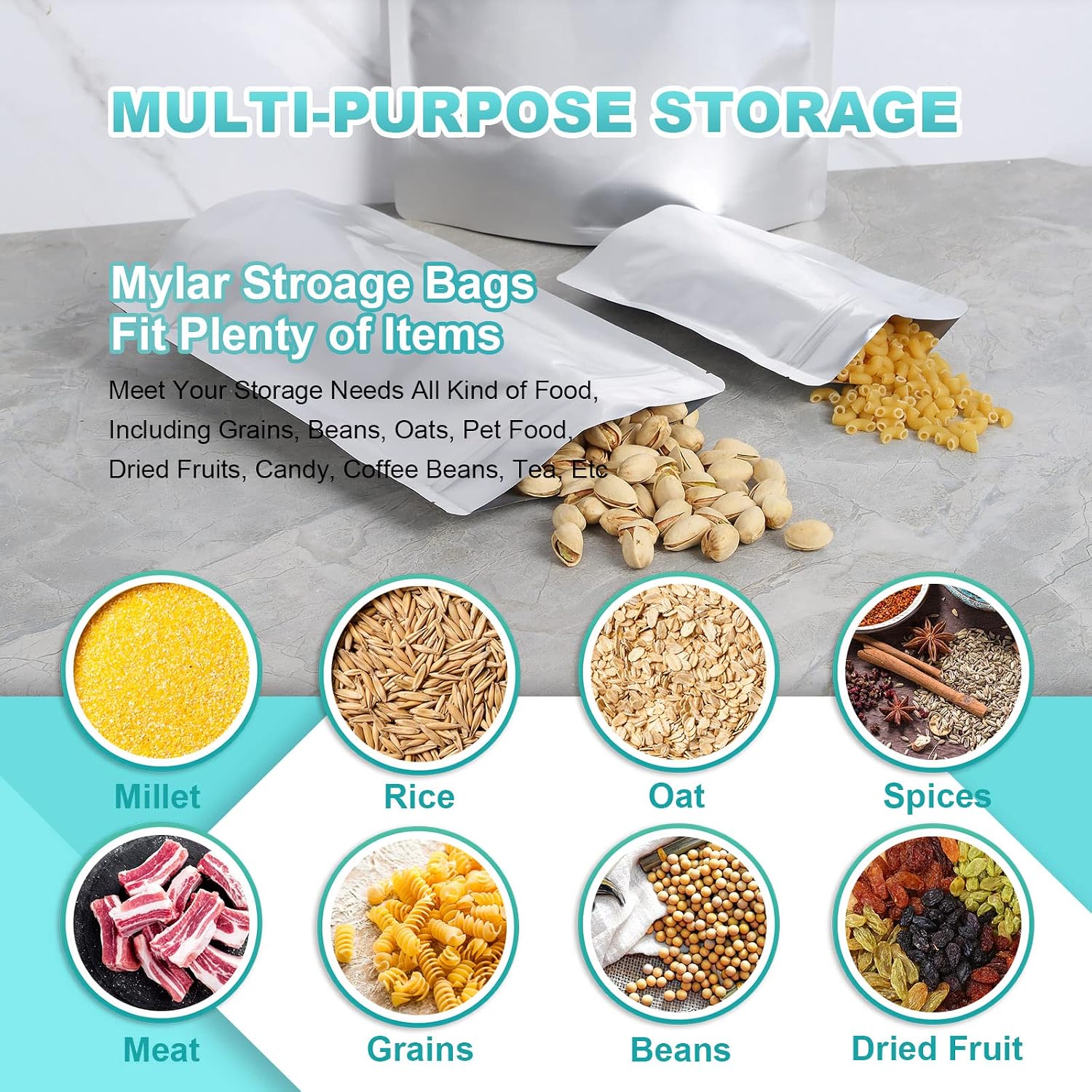 30PCS 2 Gallon Mylar Bags for Food Storage, 13"x17" 10 Mil Stand-Up Zipper Pouches Resealable and Heat Sealable for