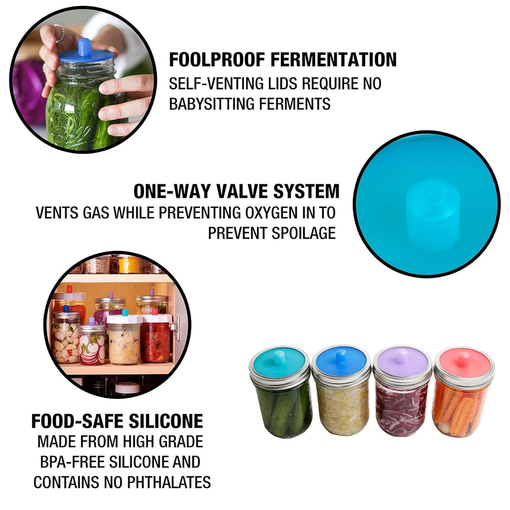 Pickle Pipes - Airlock Fermentation Lids - Fermentation Kit for Small Mouth Mason Jar Sauerkraut & Pickle Kit