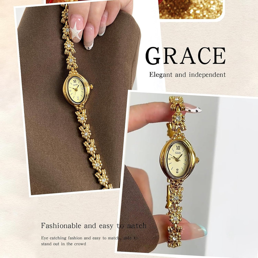 Gold Watches for Women Vintage Bracelet Watch Womens Dainty Gold Watch Wrist Watches for Women with Fold-Over Clasp