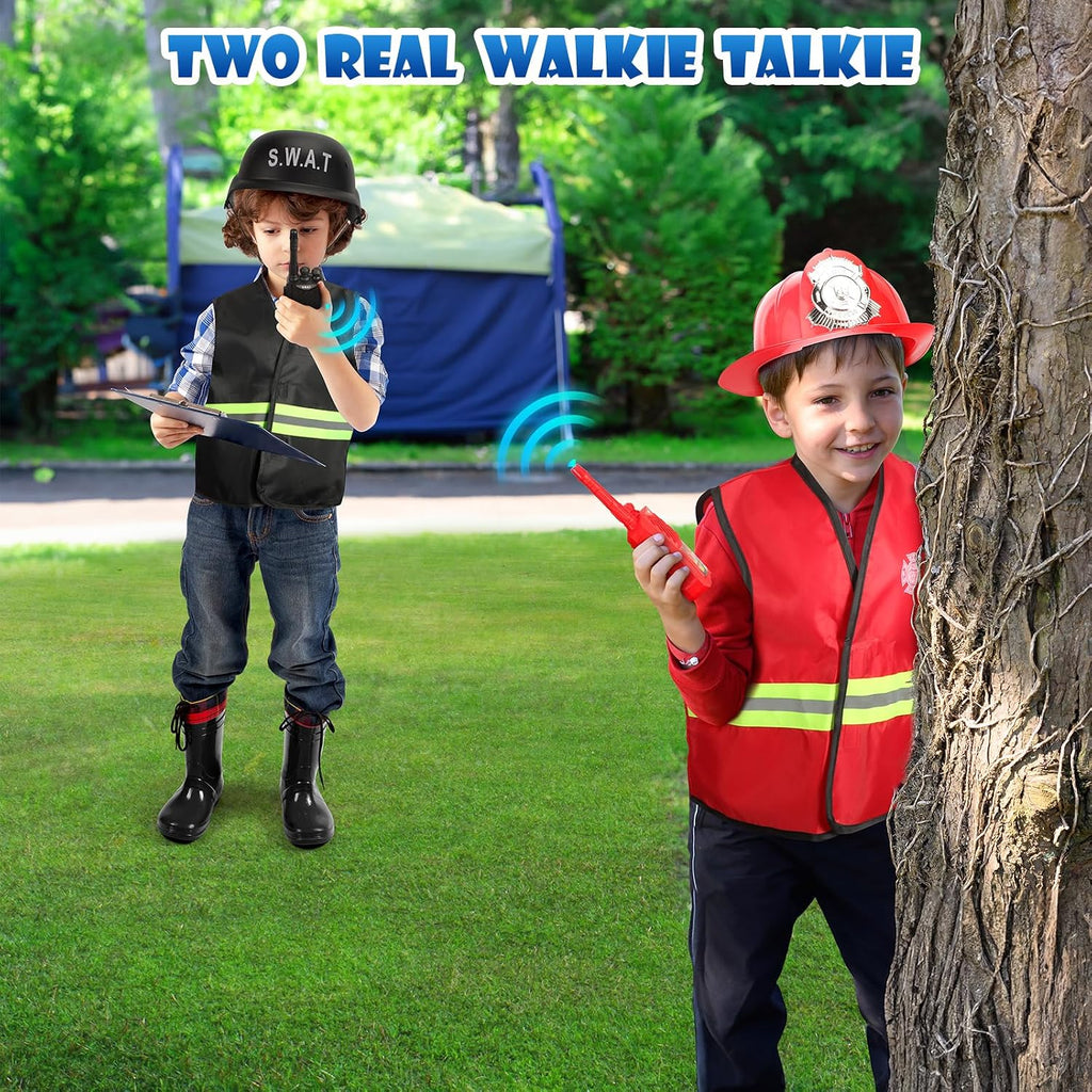 Boys Dress up Trunk Costumes Set,15pcs Pretend Role Play Set Fireman, Police, Construction Worker Costume with