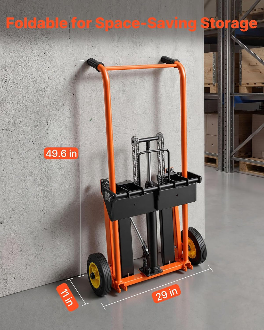 Hydraulic Material Lift Winch Stacker, 450 lbs Load Capacity, 39.4'' Max Lifting Height, Pallet Truck Dolly with Fork